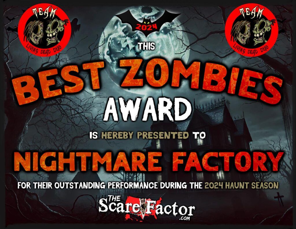 Best Zombies Award for 2024 by TheScareFactor.com