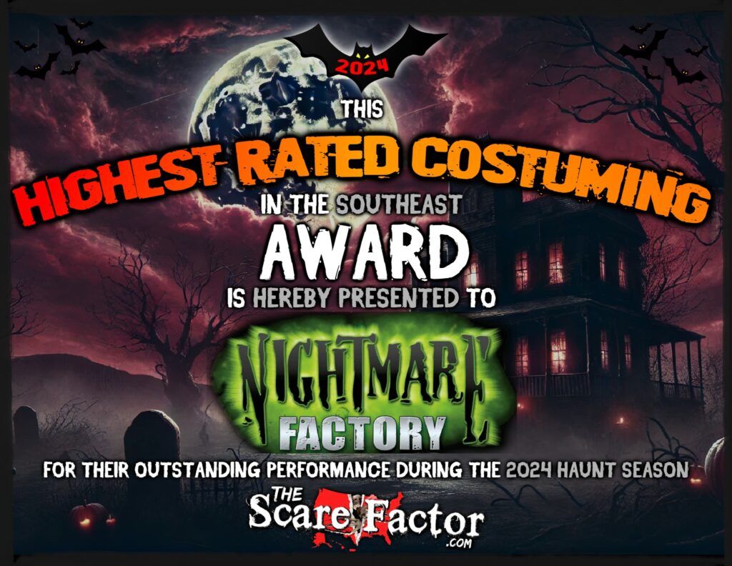 Highest Rated Costuming Award for 2024 by TheScareFactor.com